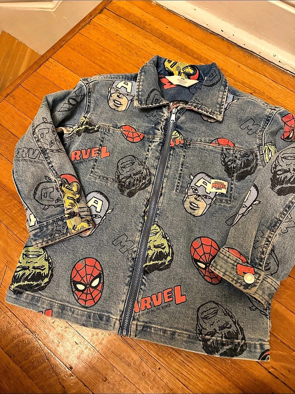 H&M Marvel Girls Denim Jacket Blue & Red Girls 6
